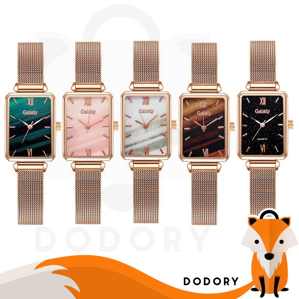 DODORY J180 Jam Tangan Rantai Wanita Analog Quartz Jam Model Petak Perempuan