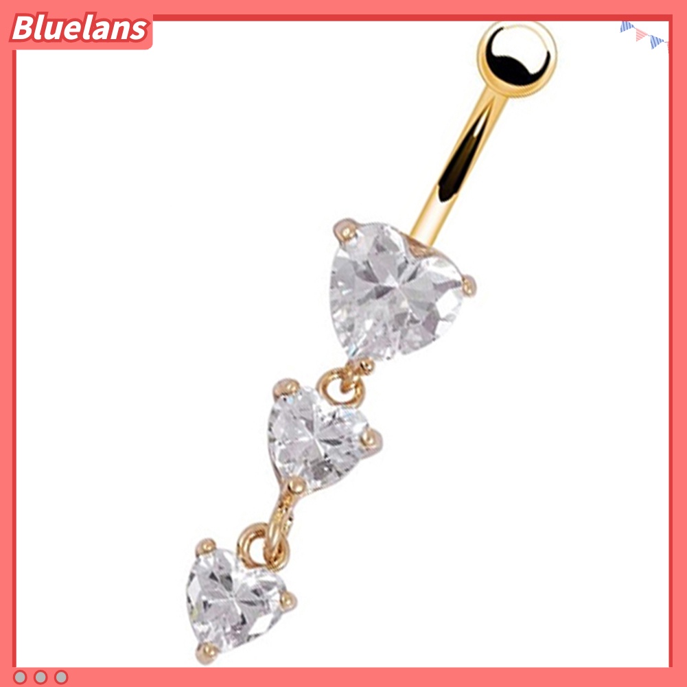 Bluelans Body Piercing Gold Navel Rings 3 Heart Crystal Clear Dangle Belly Button Rings