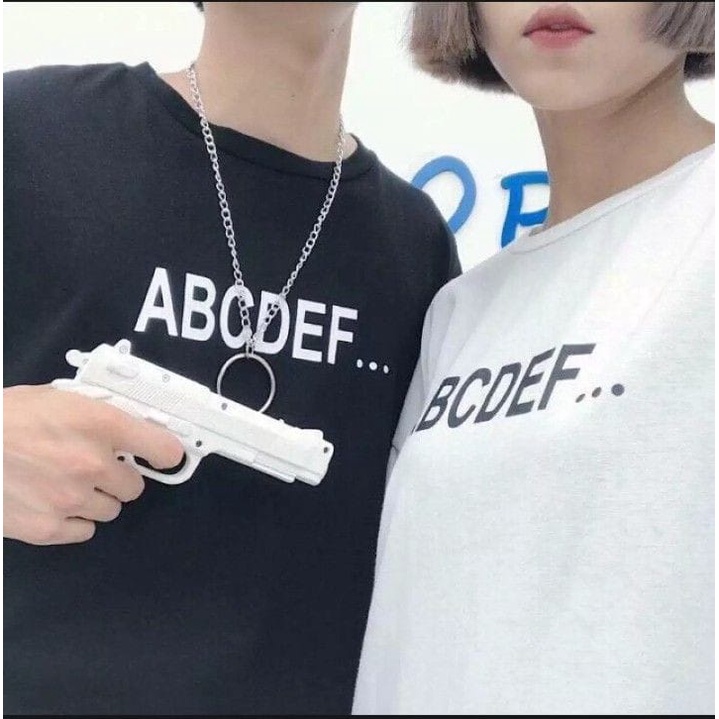 MYSTIQUE.ID-BAJU KAOS COUPLE HURUF ABCDEF T-SHIRT LUCU DAN AESTHETIC