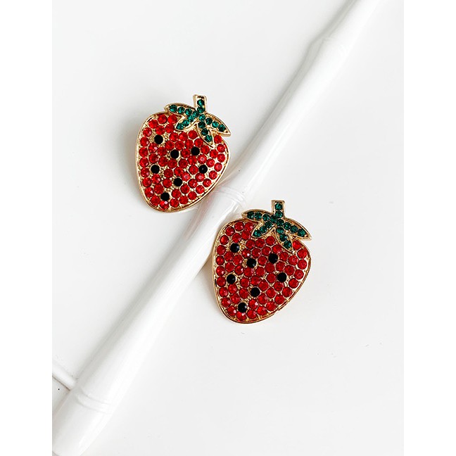 LRC Anting Tusuk Fashion Alloy Studded Strawberry Stud Earrings F82356