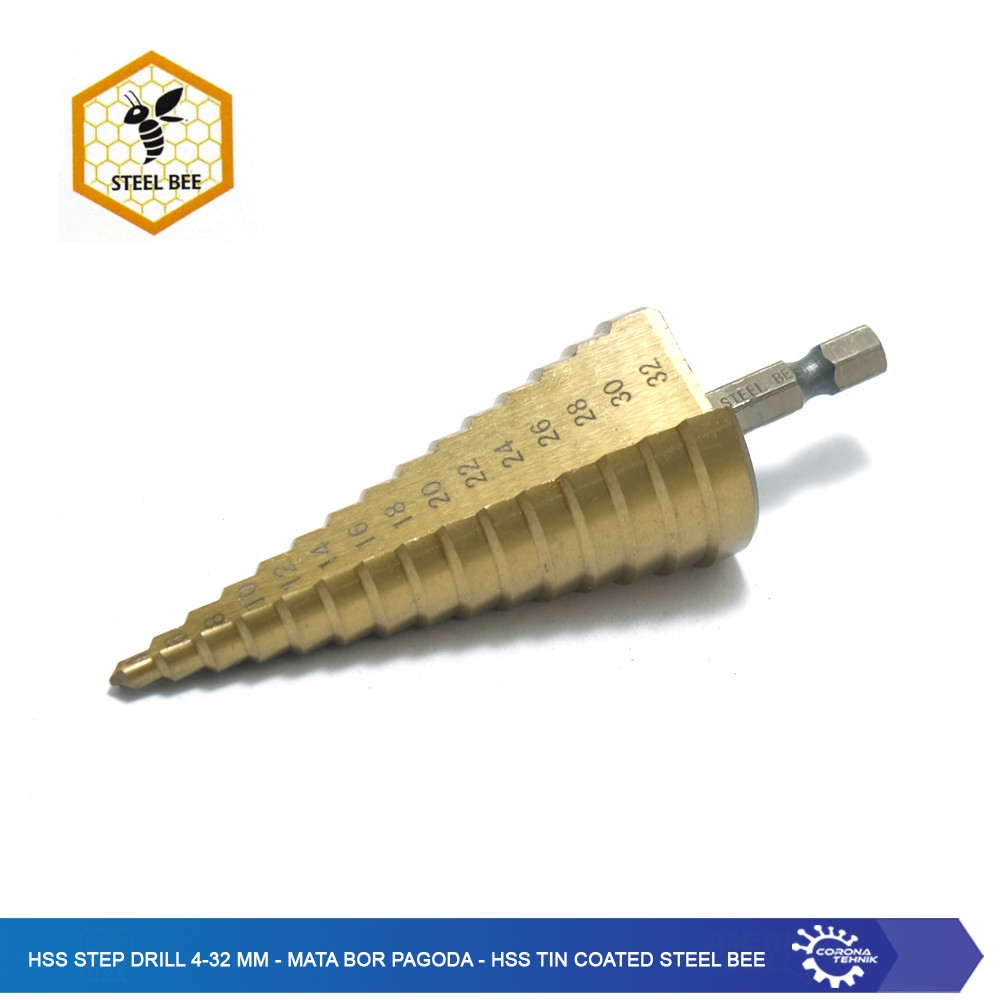 HSS Step Drill 4-32 mm - Mata Bor Pagoda - HSS Tin Coated Steel Bee