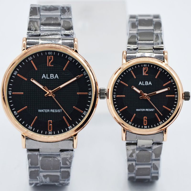 JAM TANGAN RANTAI COUPLE ALBA LA 3099 TAHAN AIR FREE BOX DAN BTRE CADANGAN_JAM TANGAN COUPLE MURAH RANTAINSTAINLISS BISA COD