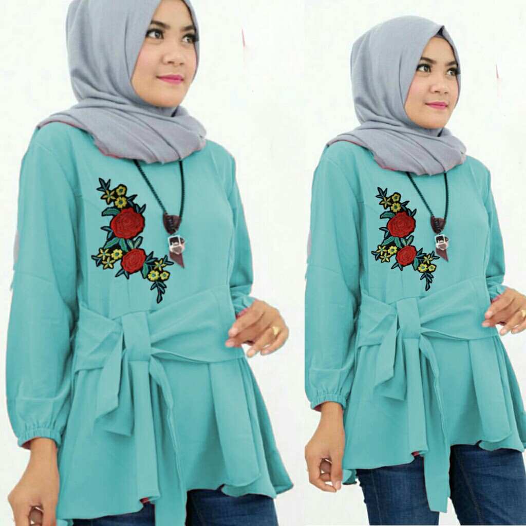 gisella flow top denim(bahan katun denim aplikasi bordir, Uk M, LD 90cm, Pjg 60cm)(READY). RBR 233