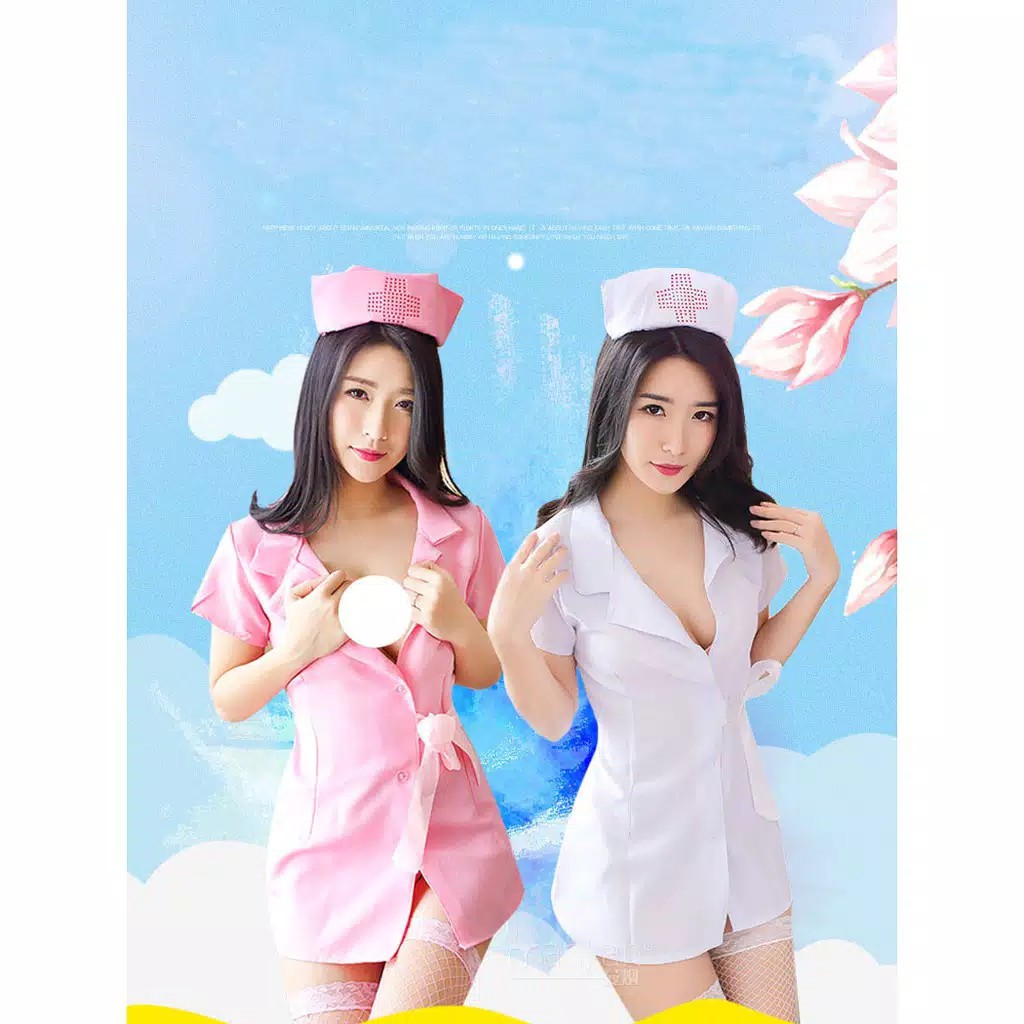 TBI Kostum Suster Sexy + Topi Iket Lingerie Baju Tidur Sexy Cosplay Nurse