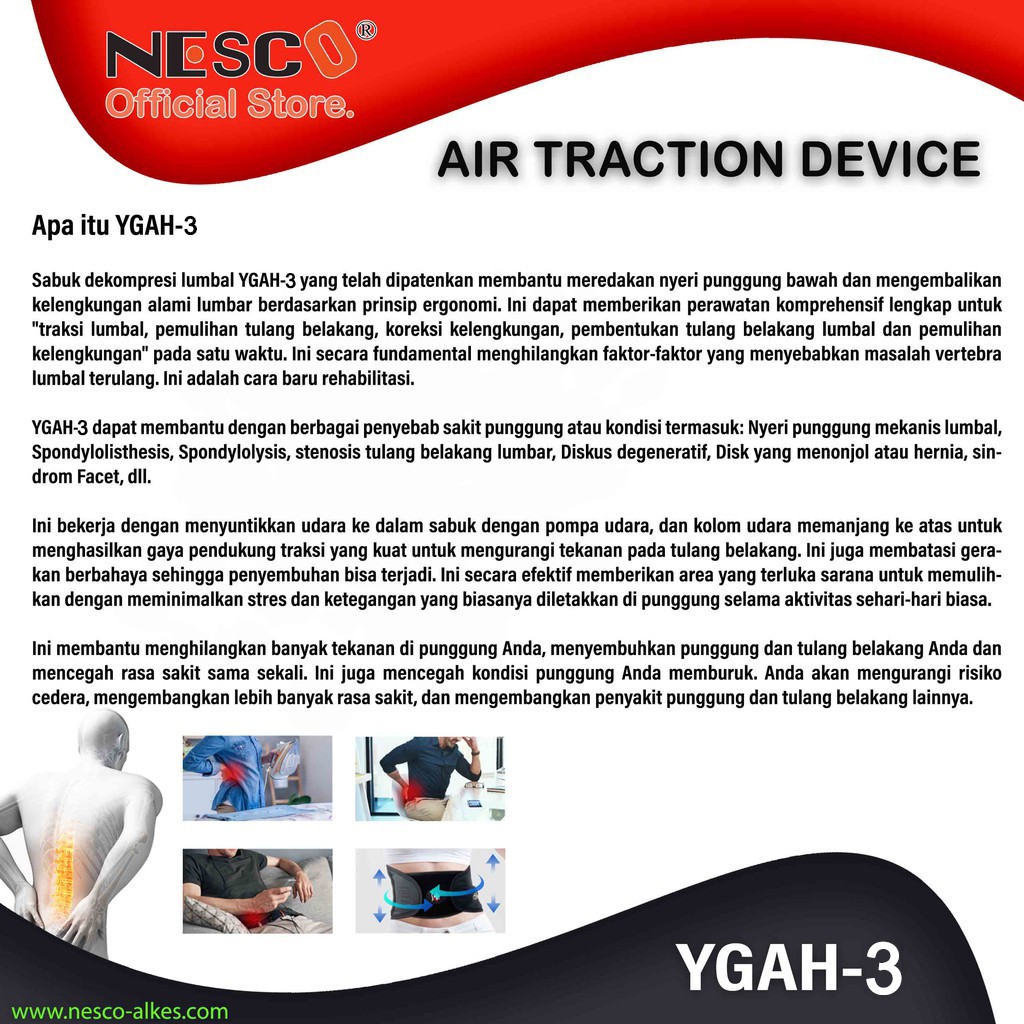 ALAT FISIOTERAPI, ALAT TERAPI NYERI PINGGANG/PUNGGUNG NESCO,  LUMBAR AIR TRACTION DEVICE YGAH-3