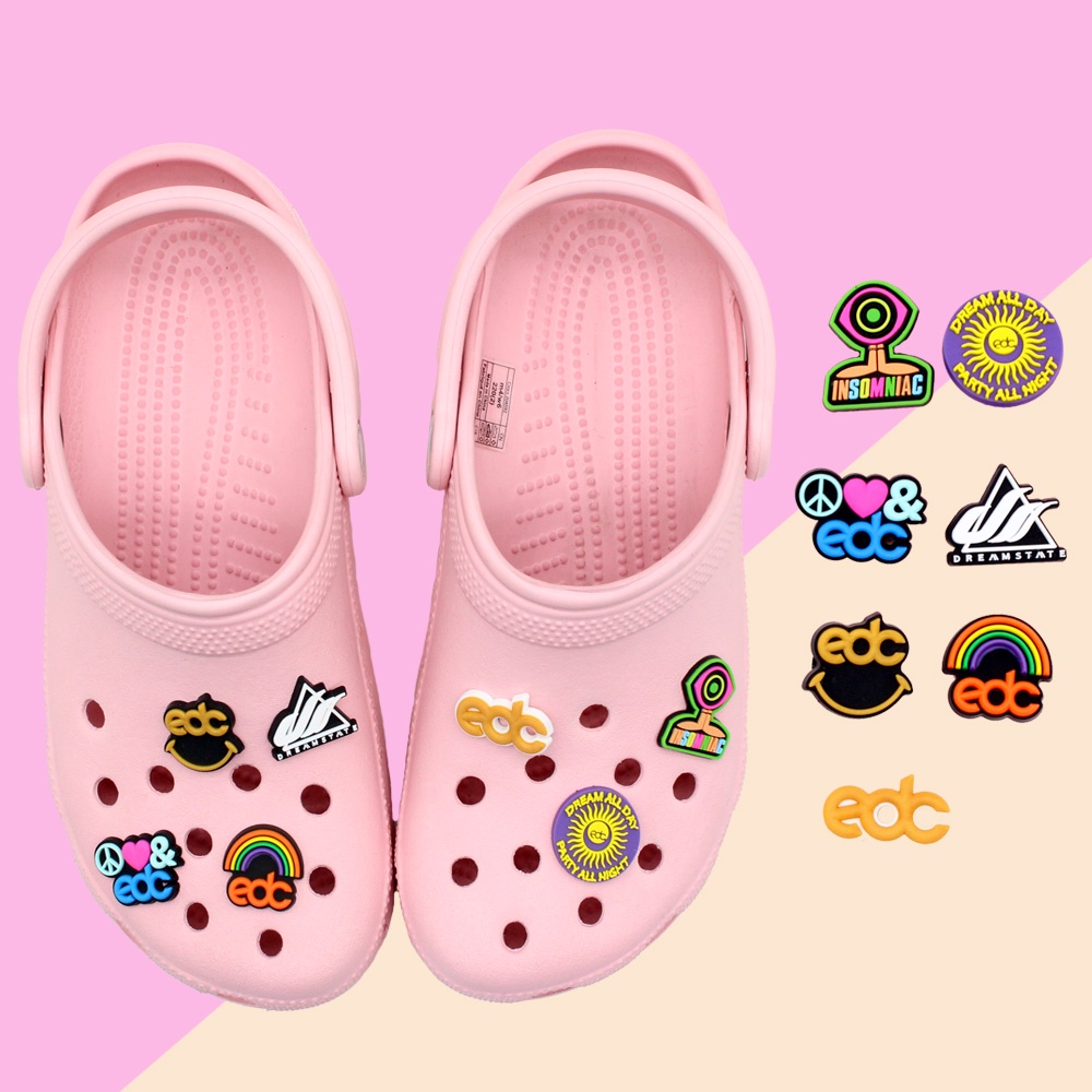 Crocs edc logo shoe charms DIY sandal decorate Lubang Sepatu Gelang accessories kepribadian Pin gesper sepatu Jibbitz