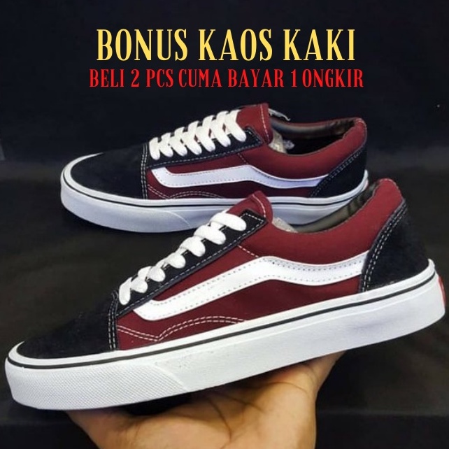 Sepatu vans merah marun kod murah perempuan laki ori school sekolah hitam tali smp sma terlaris