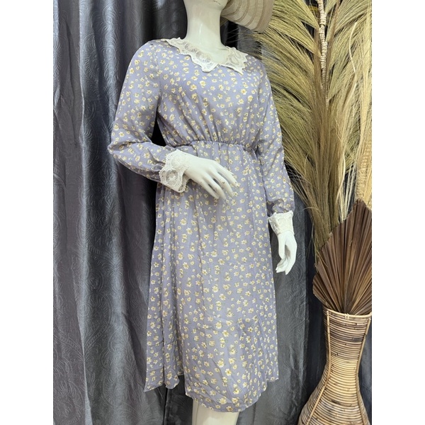 Dress tunik sifon import motif bunga lilac