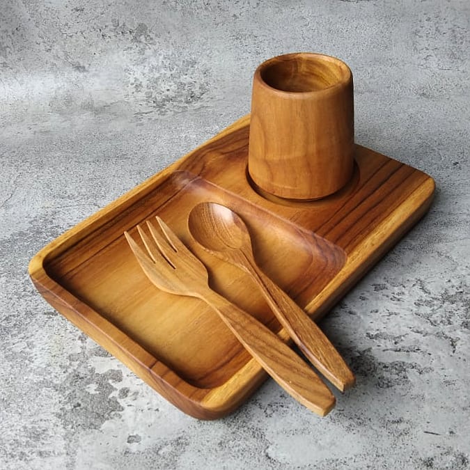 MINARA SET - Piring Kayu/Gelas Kayu/Sendok Kayu/Peralatan makan kayu