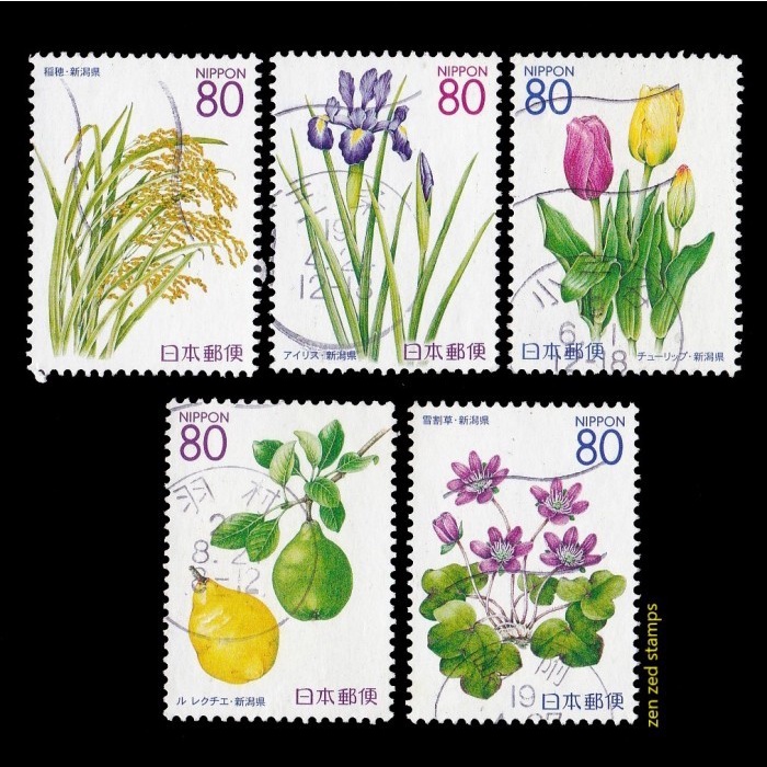 

0271 perangko Jepang 2007 Prefectural Stamps - Niigata - Flora 5v Used