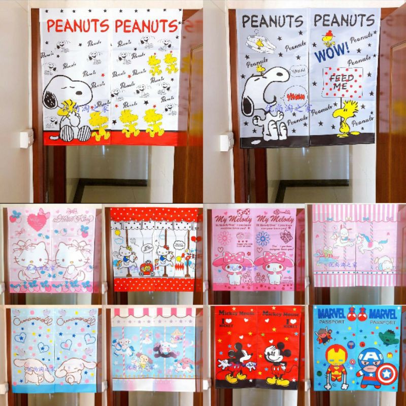 Tirai Pintu Jendela Gorden Karakter Hello Kitty Melody Snoopy Mickey Mouse Cinnamoroll Avengers