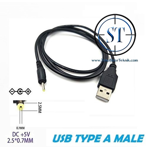 Kabel USB Adapter Charger Power Supply 5-12V 2A 2.5mm x 0.7mm To USB Type A ke Jack Dc