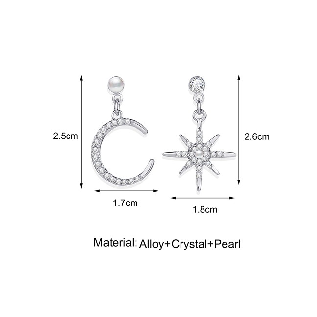 LRC Anting Tusuk Fashion Silver Octagon Star Moon Diamond Asymmetric Earrings 19