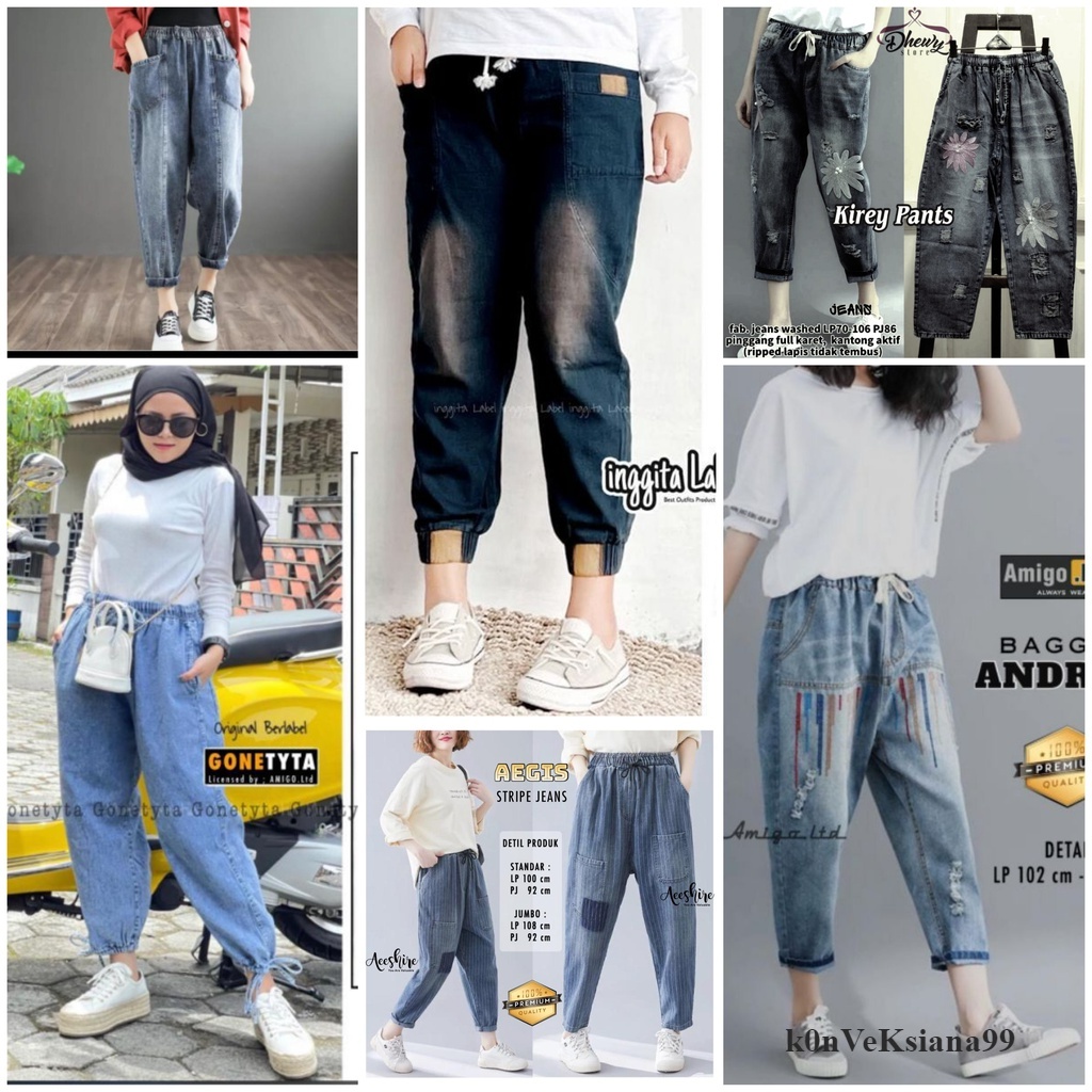 Celana Jeans Wanita KONVEKSIANA Joger Pant Baggy Jean terkini ALLSIZE FIT XL