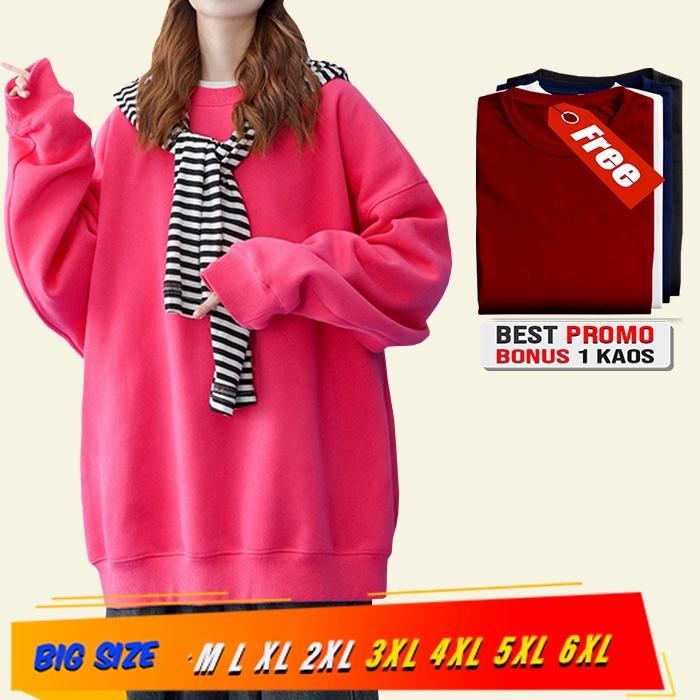 Sweater Wanita Hijab Pink Fanta Polos Big Size M L XL XXL XXXL XXXXL XXXXXL Jaket Sweater Wanita Switer Jumbo Pink