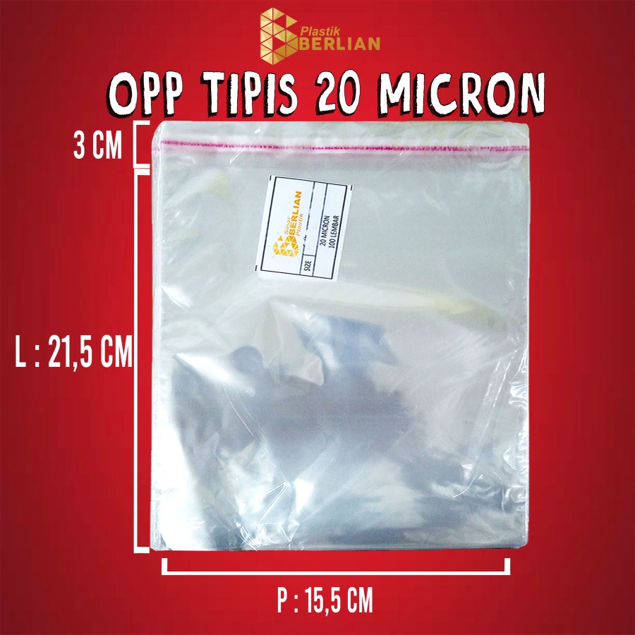 

15,5 x 21,5 cm Plastik OPP TIPIS (100 lbr) (lem/seal)