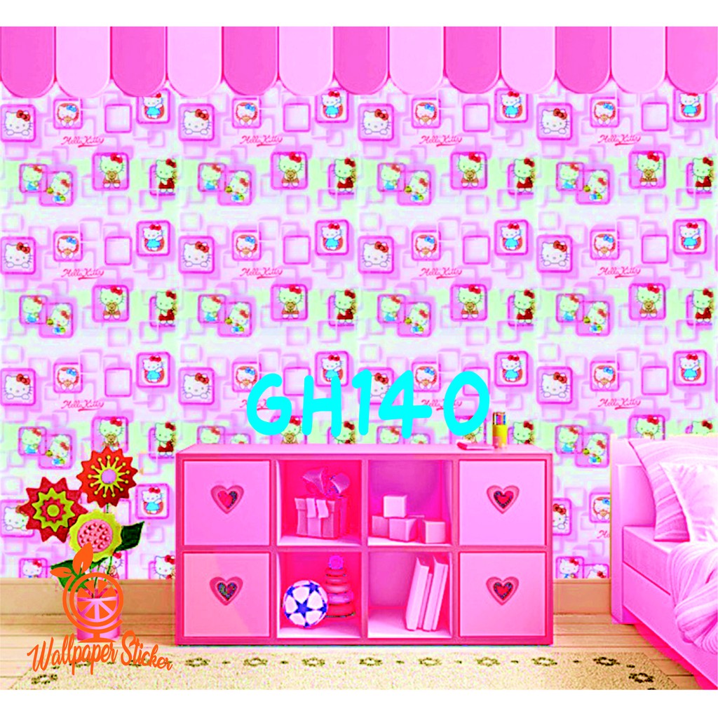 Wallpaper Dinding Kamar Tidur Anak &amp; Ruang Tamu Wallstiker Motif Hello Kitty Wallpaper dinding Aesthetic