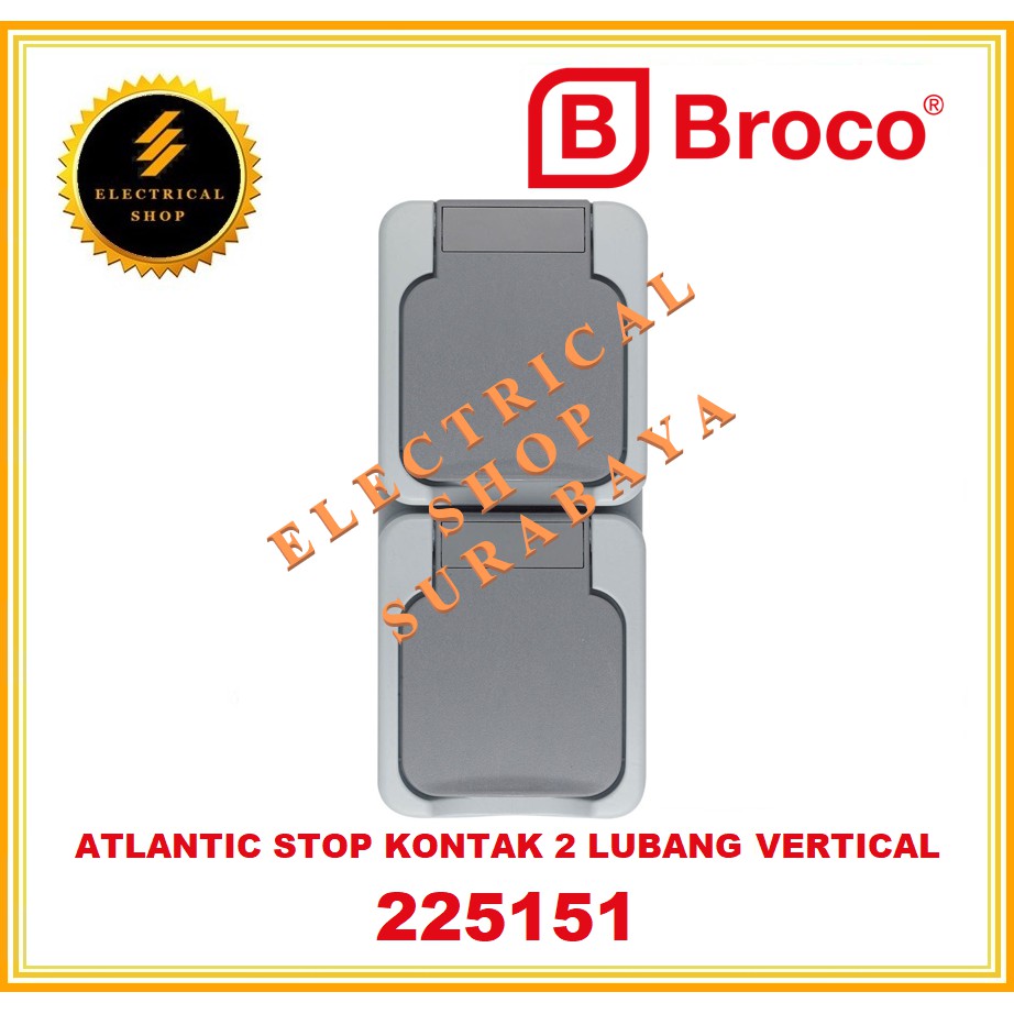 BROCO ATLANTIC OB STOP KONTAK ARDE 2 GANG LUBANG VERTICAL 225151 (GROSIR) TAHAN AIR WATERPROOF IP44