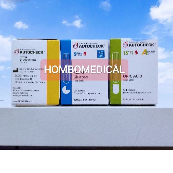 autocheck gula darah, kolesterol, asam urat / strip autocheck paket 3 in 1 ( 3 Box )
