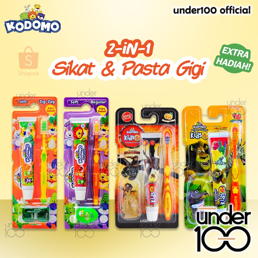 ❤ UNDER100 ❤ KODOMO Sikat Gigi 2in1 Pasta Gigi | Toothbrush + Toothpaste | Extra Hadiah