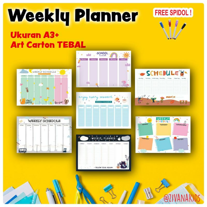 

Weekly Planner | Jadwal Sekolah Mingguan | Wall Planner | Wipe and Clean | Schedule isi binder