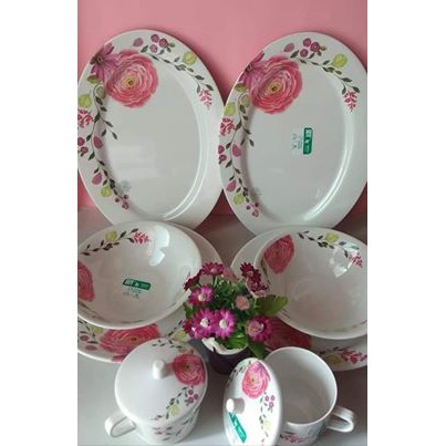 1kg Onyx Seiv Elona Melamine Motif set of 10 / Dinner Set Melamin paket isi 10pcs Piring Mangkok