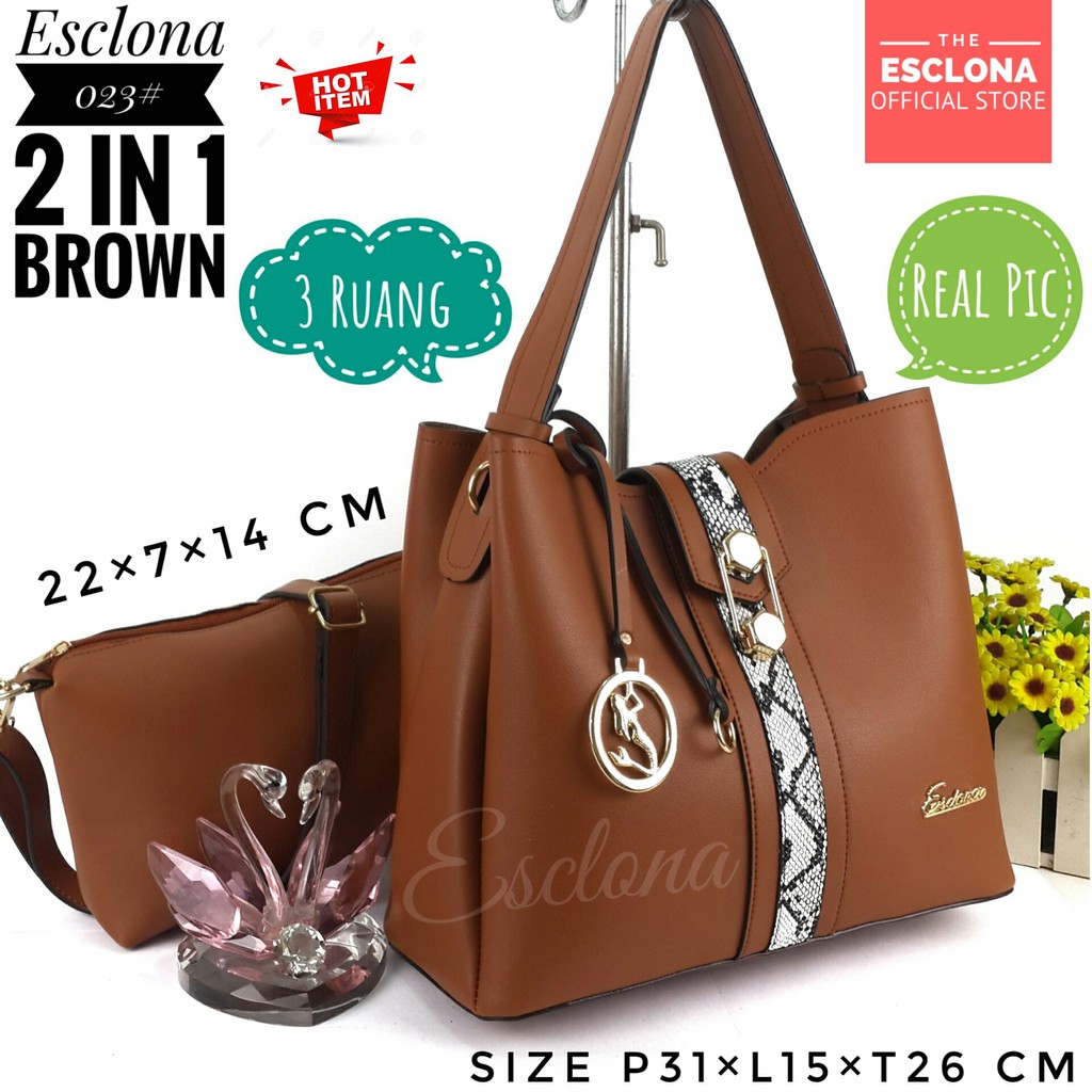 Tas Wanita Import Batam Bag Esclona 023 Selempang Cewek Branded Cantik Grosir Fashion Murah Handbag Original Besar Kantor Kerja Kuliah Premium Super Populer Terbaru Terlaris Hobo Ibu Emak Dewasa Santai Berpergian Shoulder Bahu