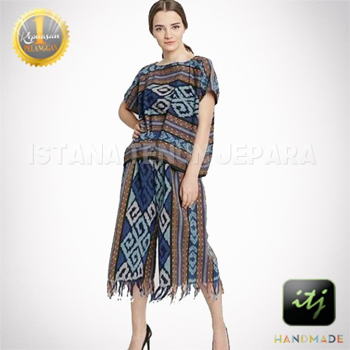 Setelan Batik Celana Casual Wanita Tenun Ikat Blanket Troso Jepara