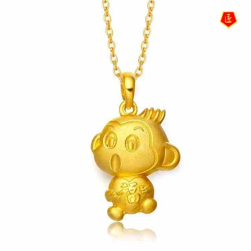 [Ready Stock]Cute Lucky Monkey Gold Pendant Cartoon Unique All-Matching