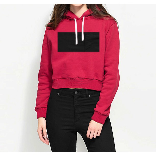 BESS - Sweater Hoodie Crop TOP Maroon
