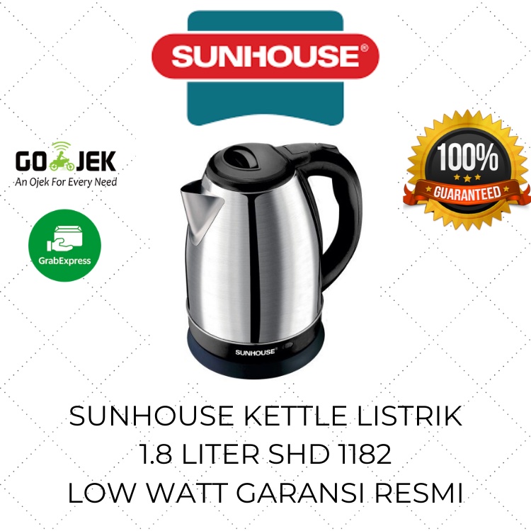 Sunhouse Kettle Listrik Besar Low Watt 1.8 Liter SHD 1182 / Pemanas Air Stainless Steel Murah / Teko
