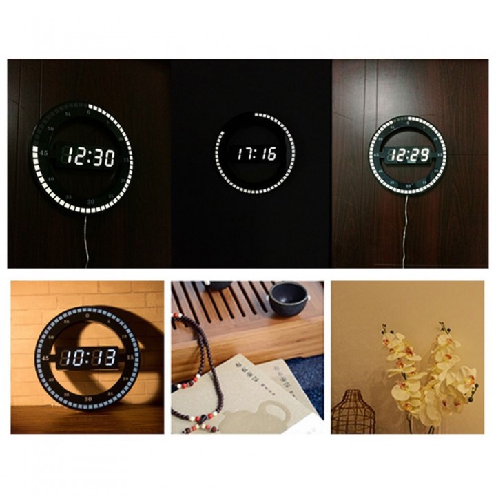 Creative Mute Hanging Wall Clock Digital LED Display - HC-012