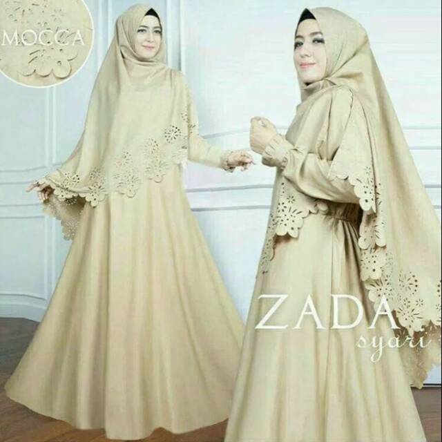Baju Muslim Gamis Zada Syari Busana Lebaran Polos Warna Cream