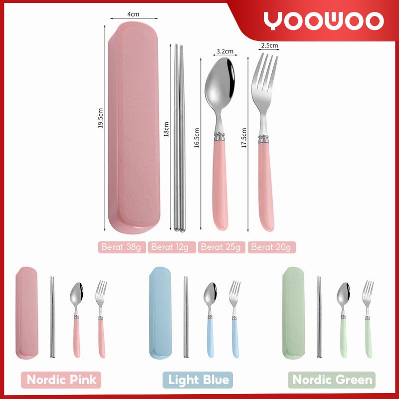 Sendok Garpu Portabel Stainless Steel / Sumpit Sendok Garpu Set / Spoon Fork Chopsticks