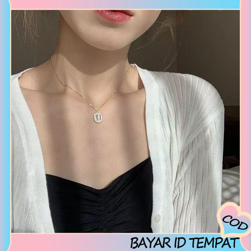 COD❤️ Retro Light Luxury Opal Kalung Wanita All-Match Hadiah Ulang Tahun Sederhana-A.one