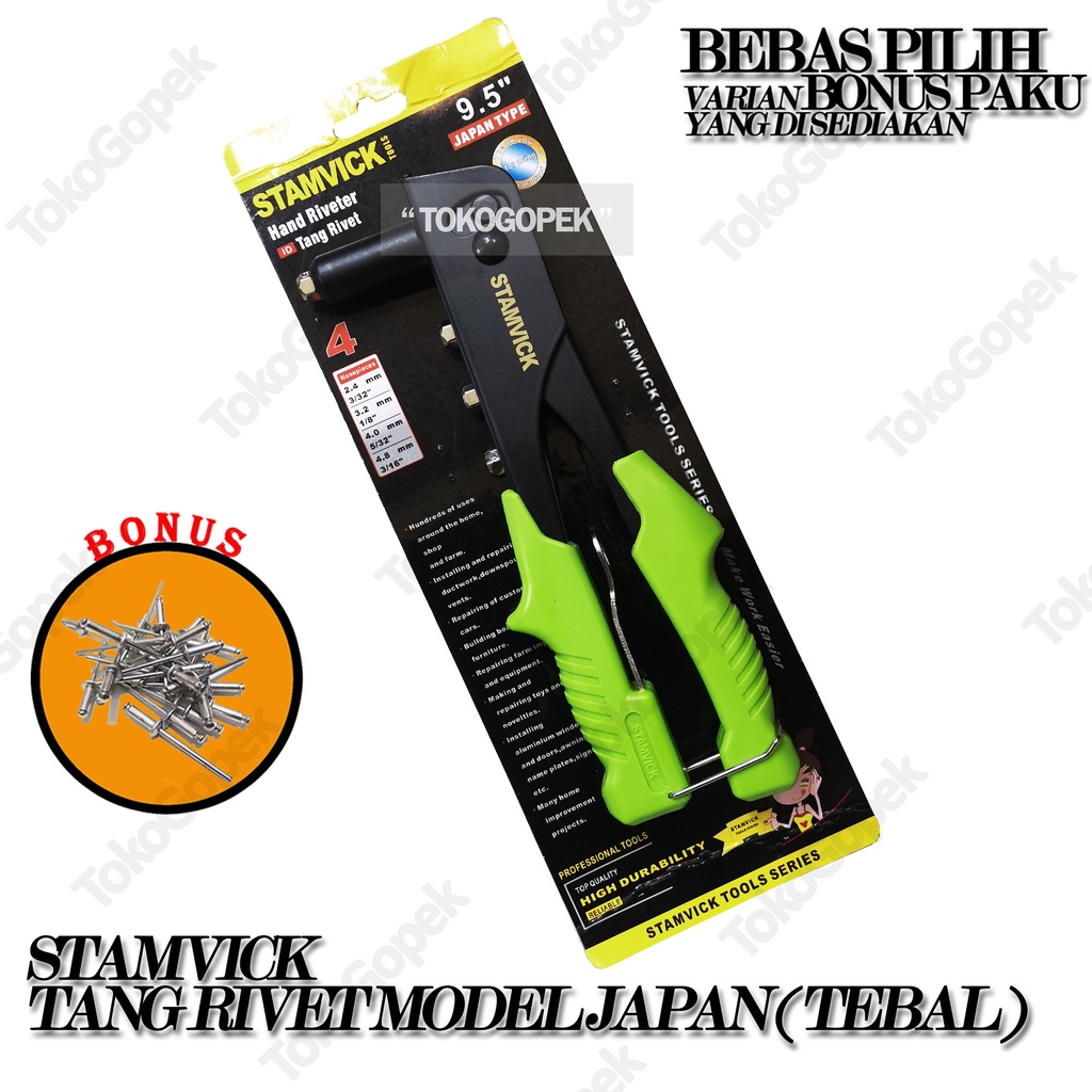 STAMVICK HAND RIVETER - TANG RIVET 2.4mm-4.8mm TANG RIPET BONUS PAKU