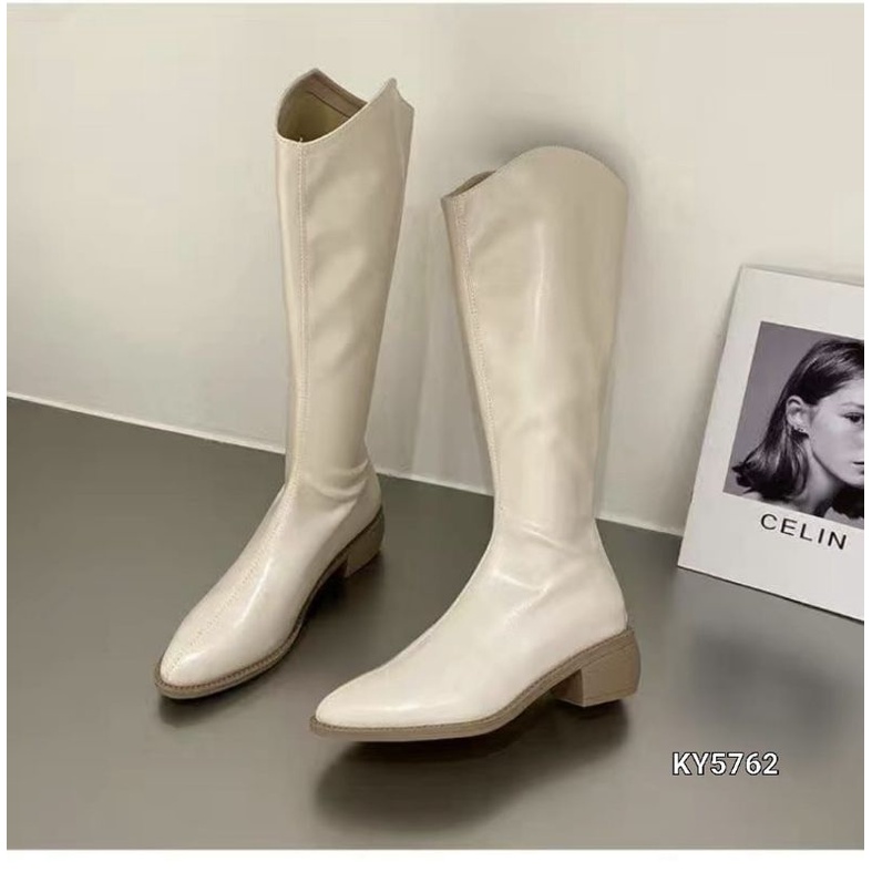 Boots winter overknee leather elastic #KY5762