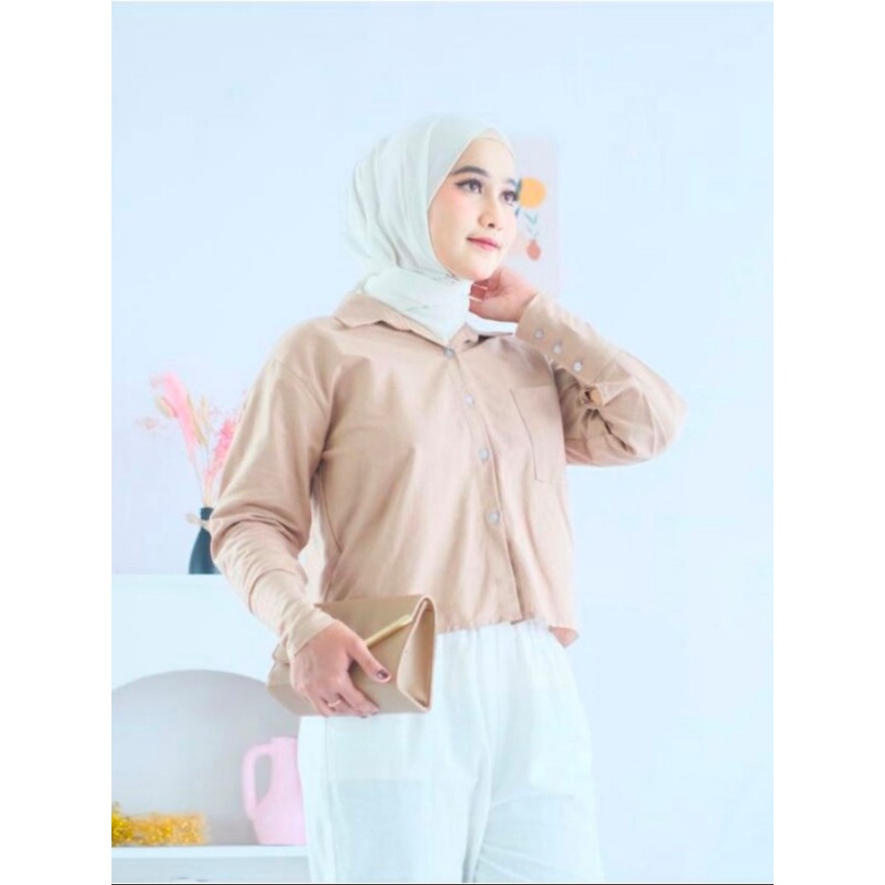 Kemeja Lengan Panjang Crop Crinkle Premium | Outer Crop Crinkle - Atasan Wanita 993