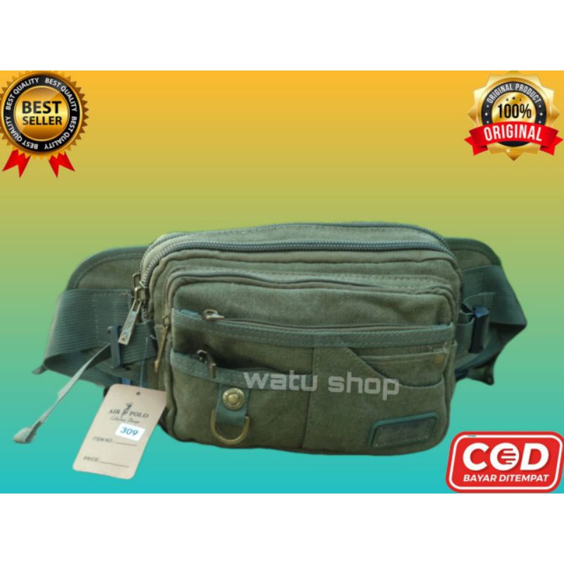 TAS PINGGANG PRIA WAISTBAG PRIA KANVAS AIR POLO BANYAK RUANG RESLETING KUAT DAN AWET