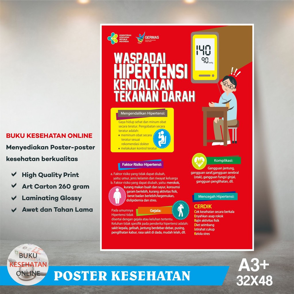 Poster Kesehatan Waspadai Hipertensi Laminating Glossy Shopee