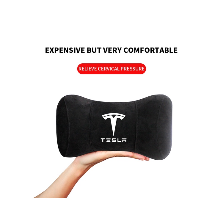 G-club Bantal Leher Bahan Kulit Rusa Memory Foam Untuk Headrest Mobil Tesla