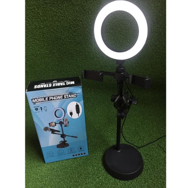 Selfie Halo Ring Light 4 in 1 With Stand Mic and 2x Smartphone Holder
