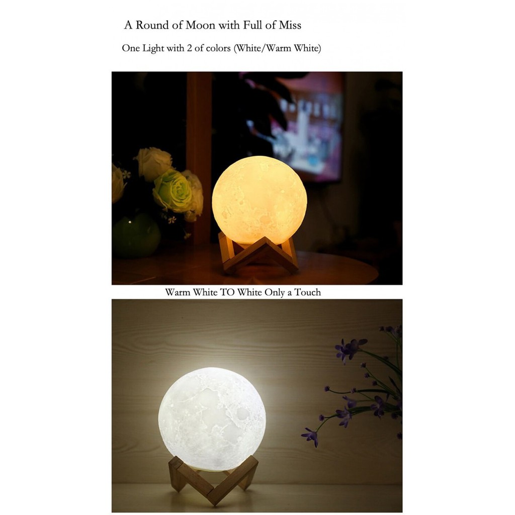 703 3D Print Moon Lamp Desk Light - Lampu Tidur Bentuk Bulan - 18 cm