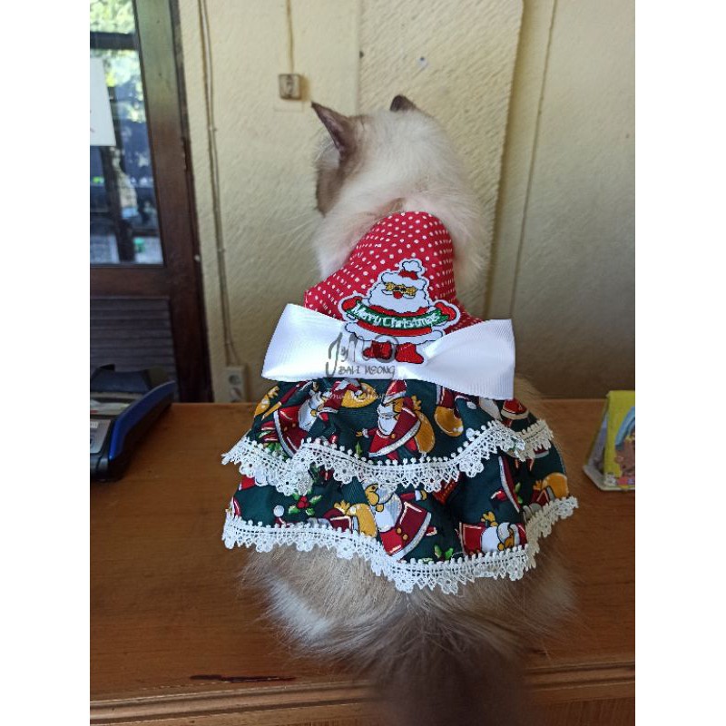 Baju kucing tema natal dress kemeja