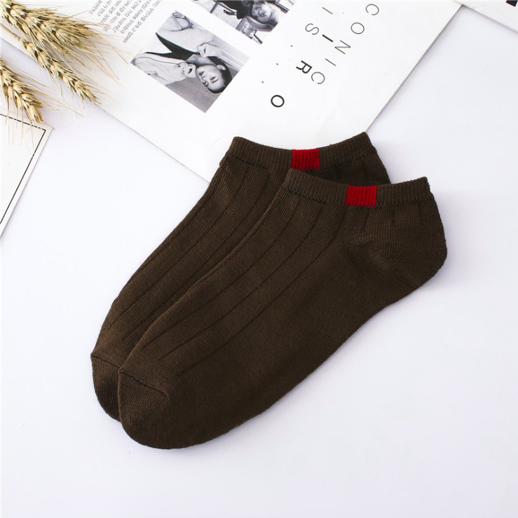HaiWai COD Kaos Kaki Ankle Murah Semata Kaki Motif Garis Fashion Pria Wanita Import U16-BROWN