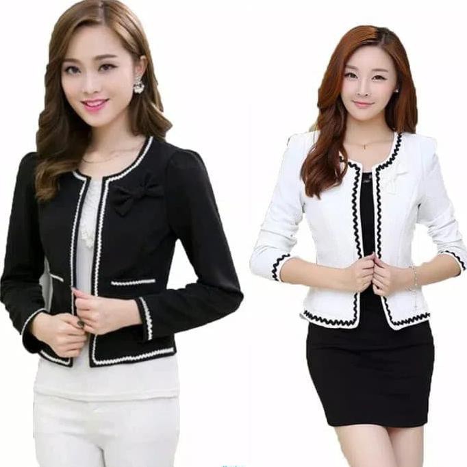 BLAZER WANITA TANGAN PANJANG WITH LACE - PUTIH FASHION FAVORIT