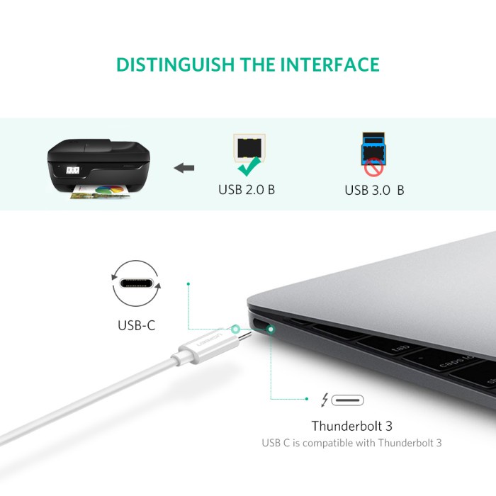 UGREEN Kabel USB-B (Printer) to USB-C 1m, 2m - US241