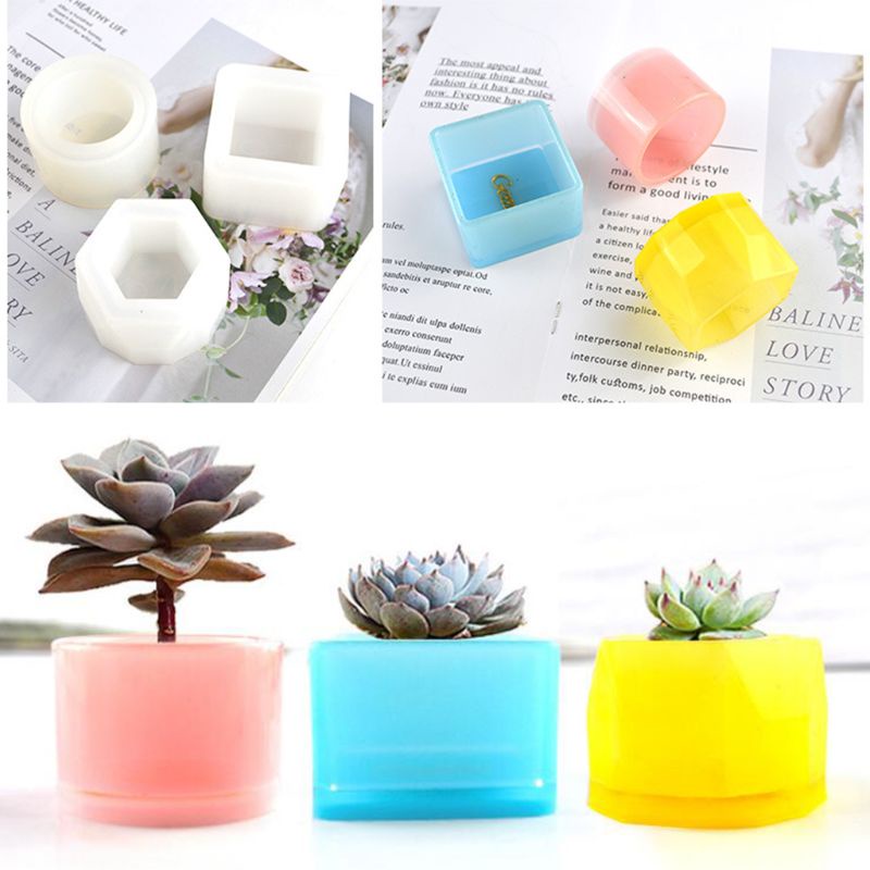 SIY  3Pcs/Set Crystal Epoxy Resin Mold Flowerpot Casting Silicone Mould Handmade DIY Craft Decoration Storage Box Making Tool