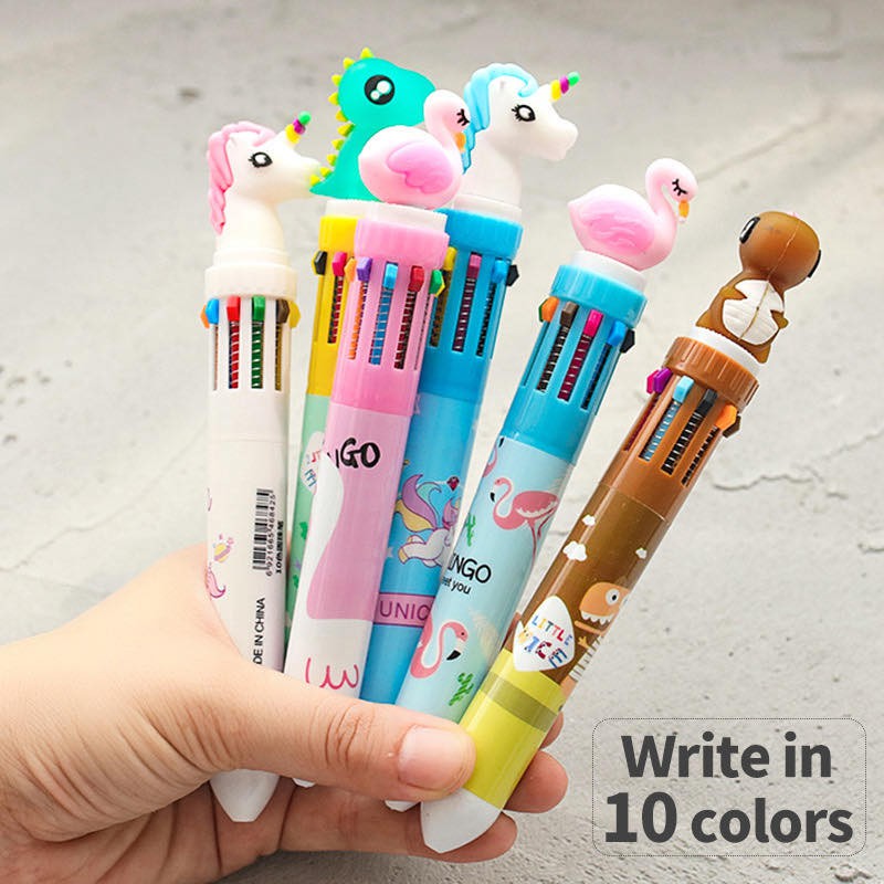 Pulpen 10 Warna KARAKTER Flamingo Unicom Lucu termurah Untuk Hadiah/stationery Sekolah office bagus