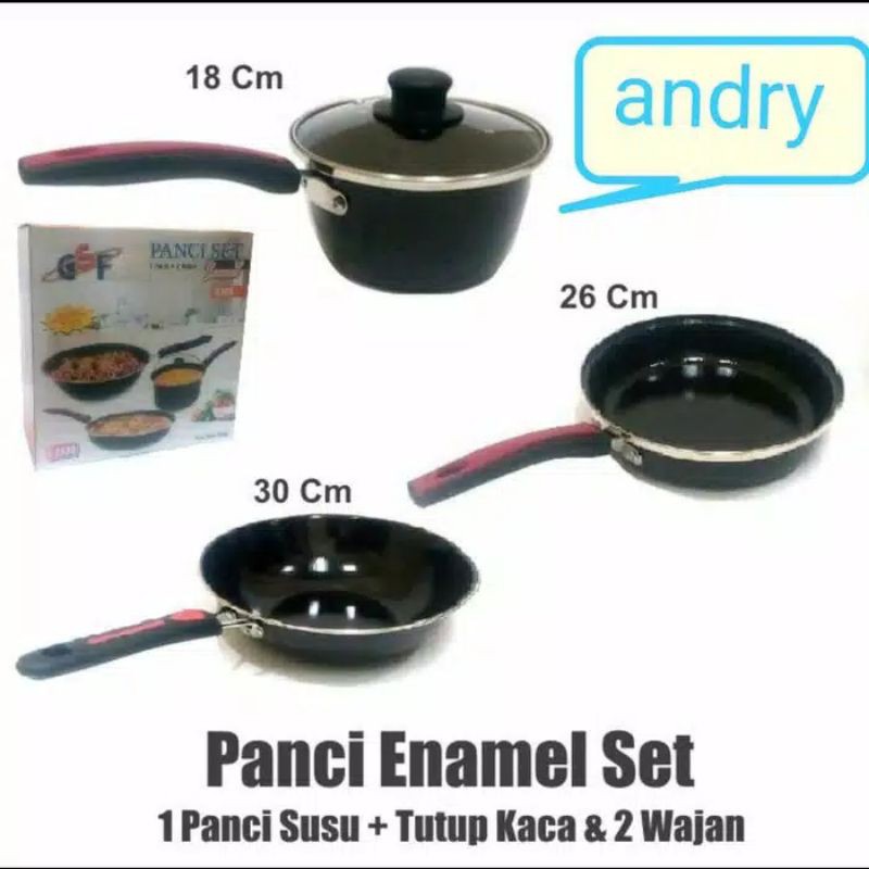 Panci Set 2630 , enamel Anti karat 4 Pcs hitam